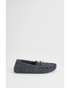 MAINE Herringbone Faux Fur Lined Moccasin Slippers Textile - Brown