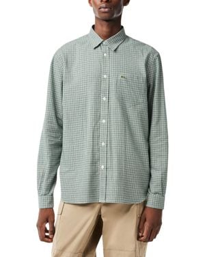 Lacoste Flannel Check Shirt Casual Button Top - Green