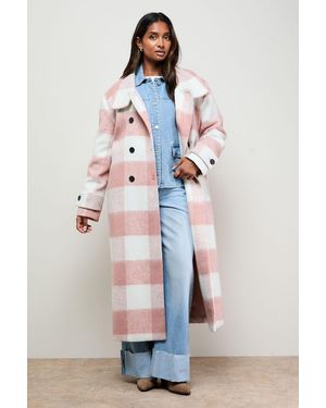 Oasis Brushed Check Funnel Neck Coat - Natural