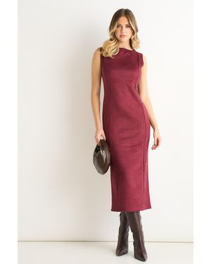 Gini London Mulberry Faux Suede Pencil Dress - Red