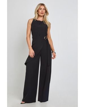 Boohoo Wrap Waist Trim Wide Leg Jumpsuit - Blue