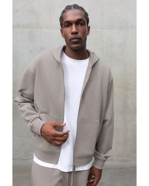 BoohooMAN Oversized Boxy Premium 480Gsm Zip Through Hoodie - Grey