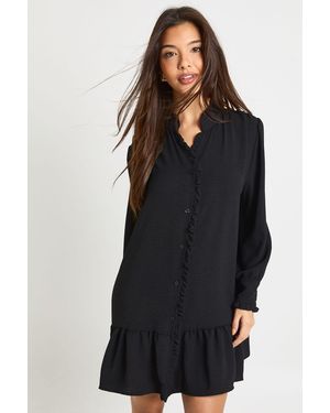 Boohoo Hammered Ruffle Detail Smock Dress - Black