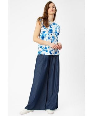 James Lakeland Floral Print Frill Sleeve T-Shirt - Blue