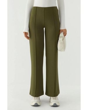 Hiccup Modal Touch Rib Detailed Wide Leg Trousers - Green