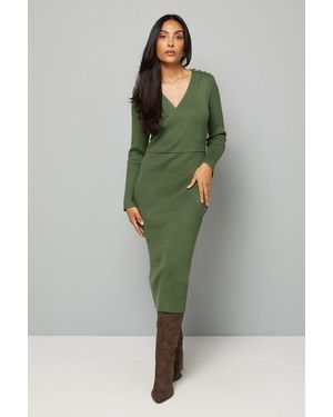 Wallis Petite Asymmetric Rib Knitted Dress - Green