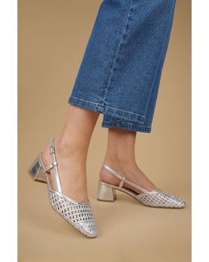Oasis Katelynn Faux Leather Woven Slingback Block Heel Court Shoes - Blue