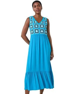 Roman Sleeveless Crochet Fit & Flare Midi Dress - Blue