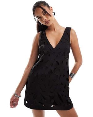 ASOS Lazer Cut Artwork Structured Mini Dress - Black