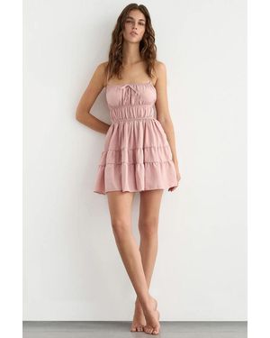 Hiccup Tie-Up Detail Cotton Mini Dress - Pink