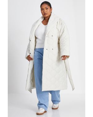 Quiz Curve Quilted Wrap Coat - Blue