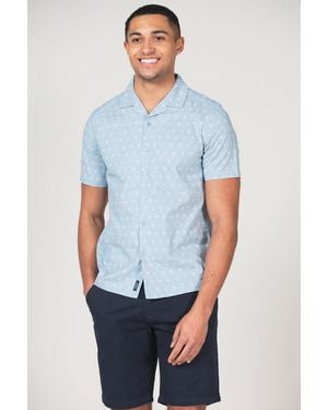 Kensington Eastside 'Portheras' Cotton Short Sleeve Button-Up Printed Shirt - Blue