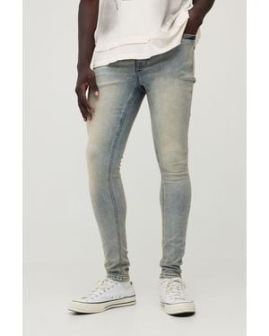 BoohooMAN Super Skinny Stretch Bleach Washed Jeans - Grey