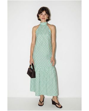Bianco Lucci Halter Polka Dot A-Line Maxi Dress - Green