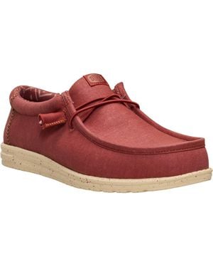 HEYDUDE Wally Stretch Canvas Textile Burnt/Boulder Tan Loafers - Red