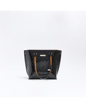 River Island Shopper Bag Ri Monogram Material_Pu - Black