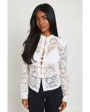 Boohoo Lace Trim Detail Blazer - White