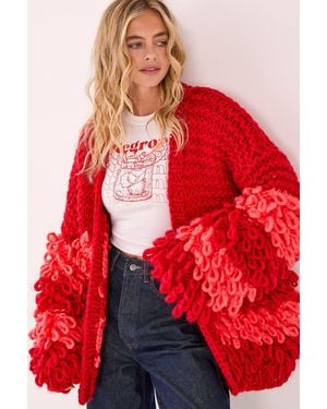 Nasty Gal Extreme Stripe Loopy Cardigan - Red