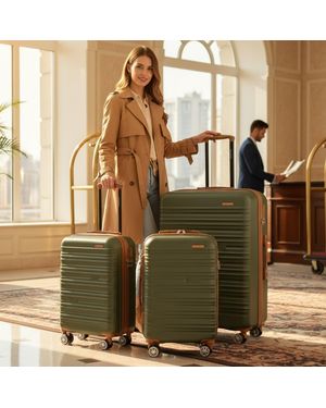 Infinity Leather Uitschuifbare Groene Harde Buitenslag Abs Koffer 8 Wiel Reis Grote Bagage - Metallic