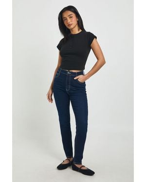 Boohoo Petite High Waist Booty Lifting Skinny Jean - Blue