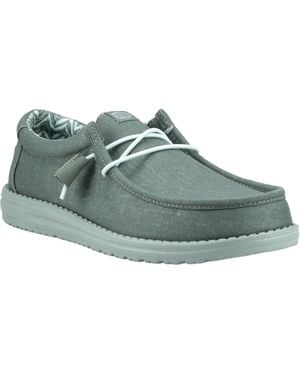 HEYDUDE Wally Canvas 100% Cotton Duck/Iceberg Moccasins Shoes - Green