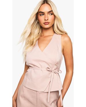 Boohoo Asymmetric Tie Waist Waistcoat - Pink