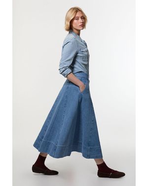 Karen Millen Denim High Waist Full Midi Skirt - Blue