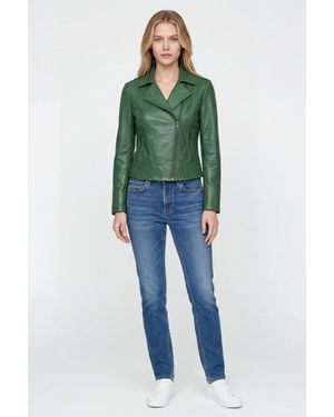 Elle Armin Leather Biker Jacket - Green