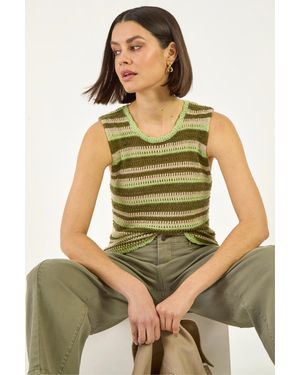 Roman Shimmer Stripe Knit Vest - Green
