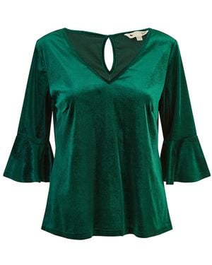 Yumi' Velvet Relaxed Fit Top With Fluted Sleeves - Green