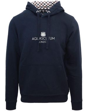 Aquascutum Hooded Neck Lacoste Lettering Sweatshirt - Blue