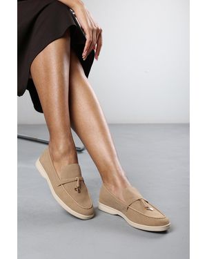 Where's That From Wheres 'Charming' Slip On Suede Loafers Metal Trim Tassel - Black