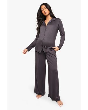 Boohoo Maternity Basic Shirt & Trouser Pj Set - Blue