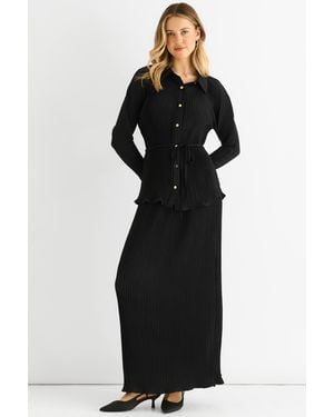 Gini London Plisse Elasticated Waist Maxi Skirt - Black