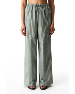 Penti Striped Wide-Leg Cotton Trousers - Green