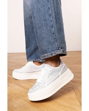 Where's That From 'Darcia' Wedge Lace Up Trainer With Diamante Detail Faux Leather - Blue