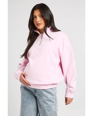Boohoo Maternity Oversized Half Zip Sweatshirt - Red