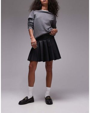 TOPSHOP Faux Leather Clean Pleat Mini Skirt - Black