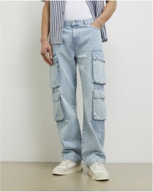 River Island Cargo Jeans Loose Fit Cotton - Blue
