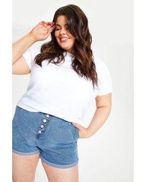 Urban Bliss Curve Virgo Button Front Short Mid Wash - White