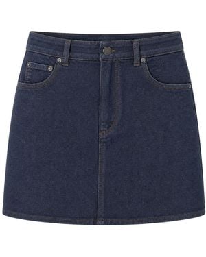 MixRay High Waist A-Line Denim Mini Skirt With Button Closure - Blue