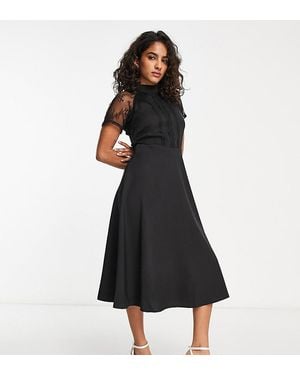 Liquorish Petite A Line Lace Detail Midi Dress - White