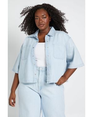 Boohoo Plus Oversized Short Sleeve Denim Shirt - Blue