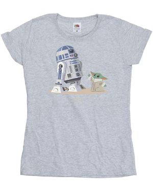 Star Wars Ladies The Mandalorian R2D2 And Grogu Cotton T-Shirt (Sports) - Blue
