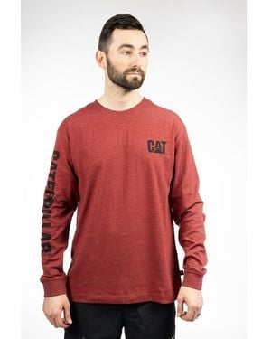 Caterpillar Trademark Banner Long Sleeve Cotton T-Shirt - Red