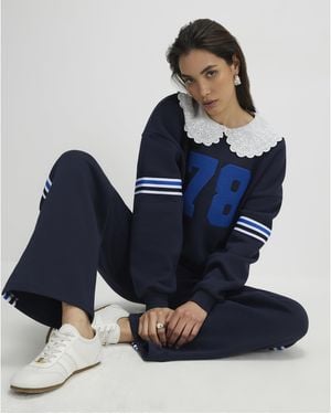 River Island Sweatshirt Long Sleeve Collared Number Cotton - Blue