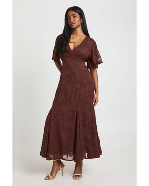 Boohoo Burnout Floral Angel Sleeve Midaxi Dress - Brown