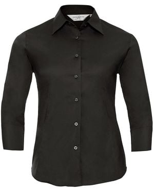 Russell Collection /Ladies Easy-Care Fitted 3/4 Sleeve Shirt - Black