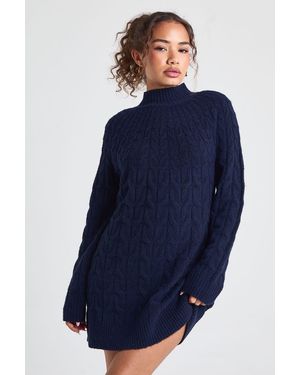 Boohoo Cable Detail High Neck Knitted Mini Dress - Blue