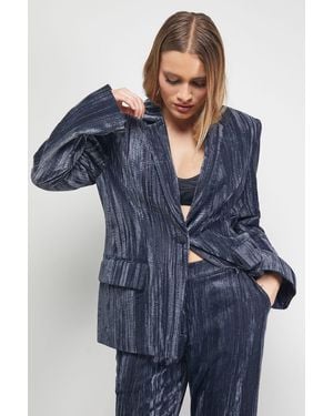 Oasis Oversized Crushed Velvet Blazer Co-Ord - Blue